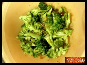 Broccoli and salt added to the mix