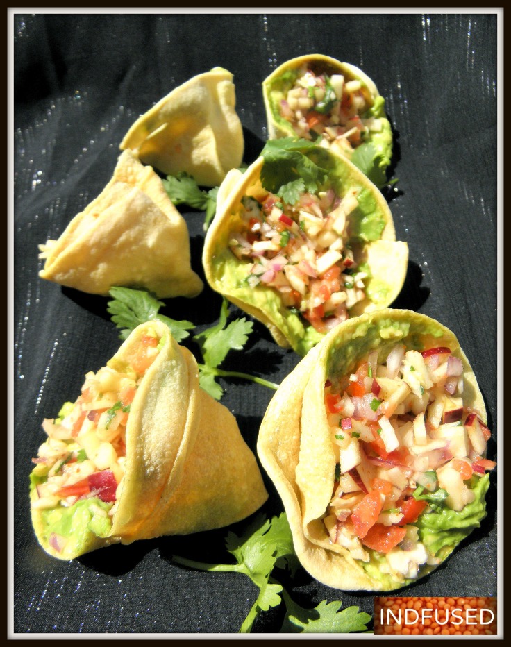 Masala Papad cones are a healthy, non fried, crunchy shells to serve the Indian fusion salad with avocado chutney