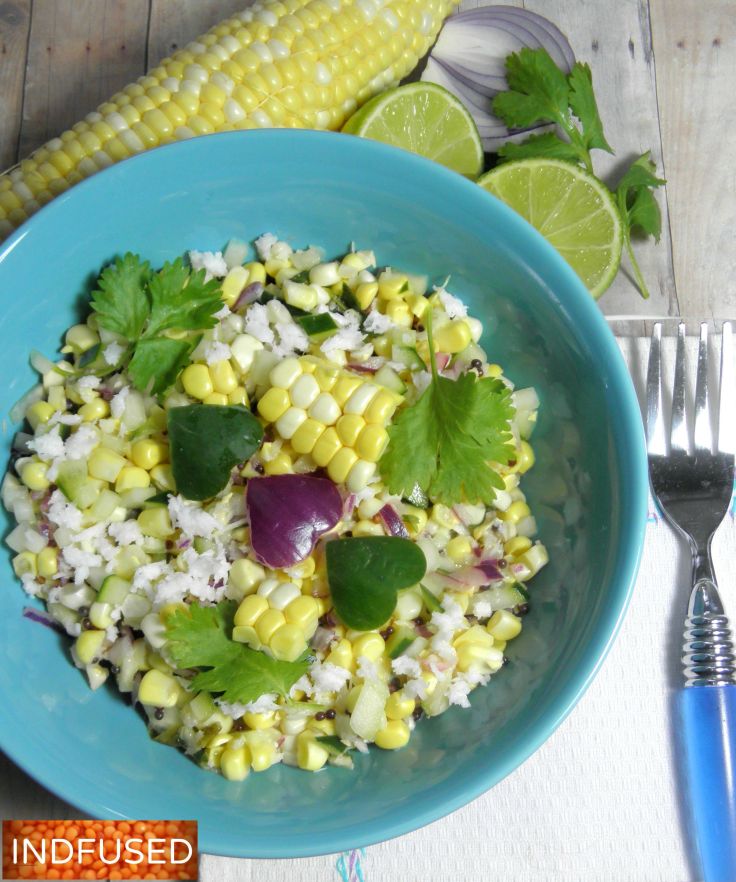 #raw corn, #cucumber, #coconut #Indiancuisine #salad with #vegan option. #quick and #easy #recipe