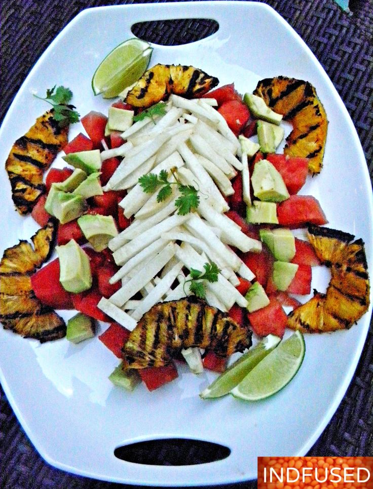 Hang on to #summer with this #delicious #easy to make #grilled #pineapple #salad with #avocado, #watermelon and #jicama.