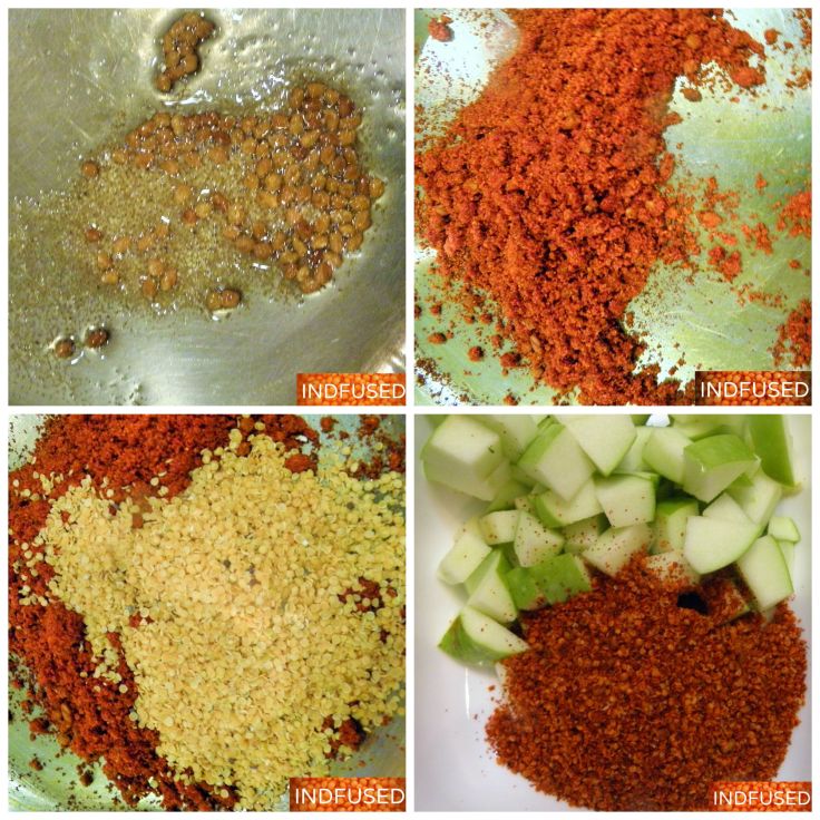 #Indian #recipe for #authentic tasting #pickle made with #fresh #crunchy #apples! a #Fall #recipe with #mustard seeds, #asafetida, #chili powder and #fenugreek seeds