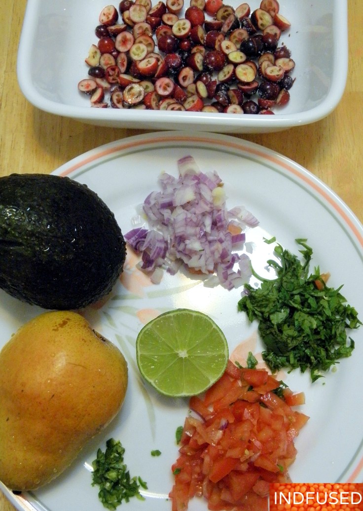 Vegetables and fruit for the Cranberry Avocado and Pear Relish