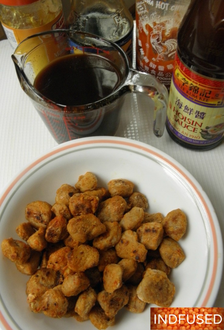 Popular # Indo Chinese, #vegetarian, soy nuggets and vegetables in a quick and easy spicy orange sauce