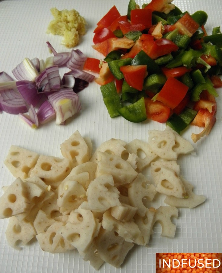 Popular # Indo Chinese, #vegetarian, soy nuggets and vegetables in a quick and easy spicy orange sauce