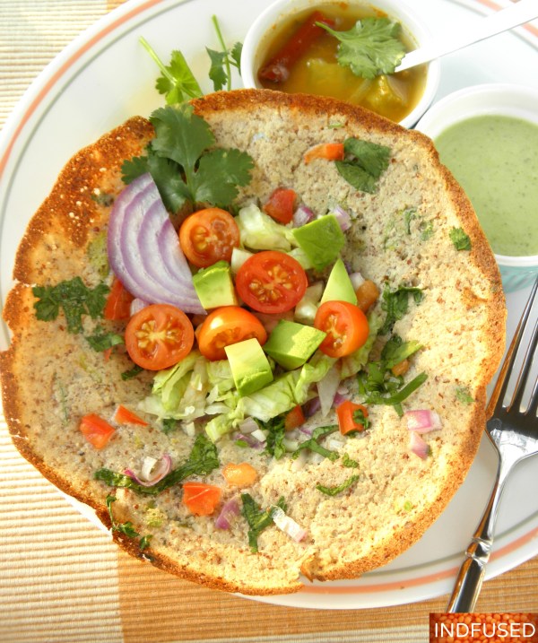 Protein packed, healthy Aapam Salad bowl made with quinoa and dals. Easy, make ahead recipe. With delectable, low fat , healthy Avocado Greek yogurt dressing.