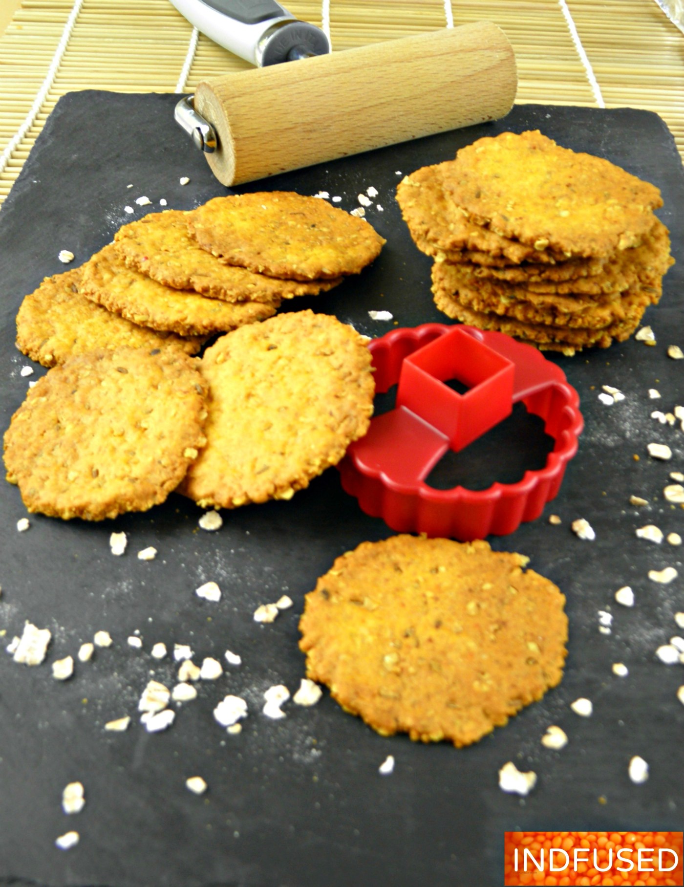 Perfect for summer picnics and car trips! Quick and easy recipe for figure friendly, moreish Khari puri made with pancake mix , oats and Indian spices.