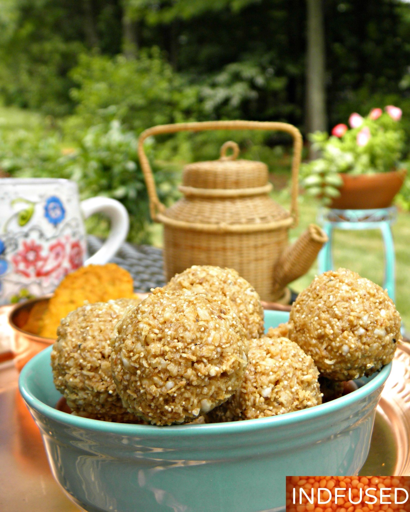 Indian fusion recipe for Churma laddoos packed with protein and minerals, nutritious, healthy, kid friendly snack in under 10 minutes!