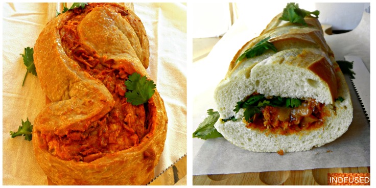 Indian fusion, quick and easy recipe for tandoori masala rotisserie chicken and Mexican cheese stuffed in two types of breads #Rhodes #Kraft cheese