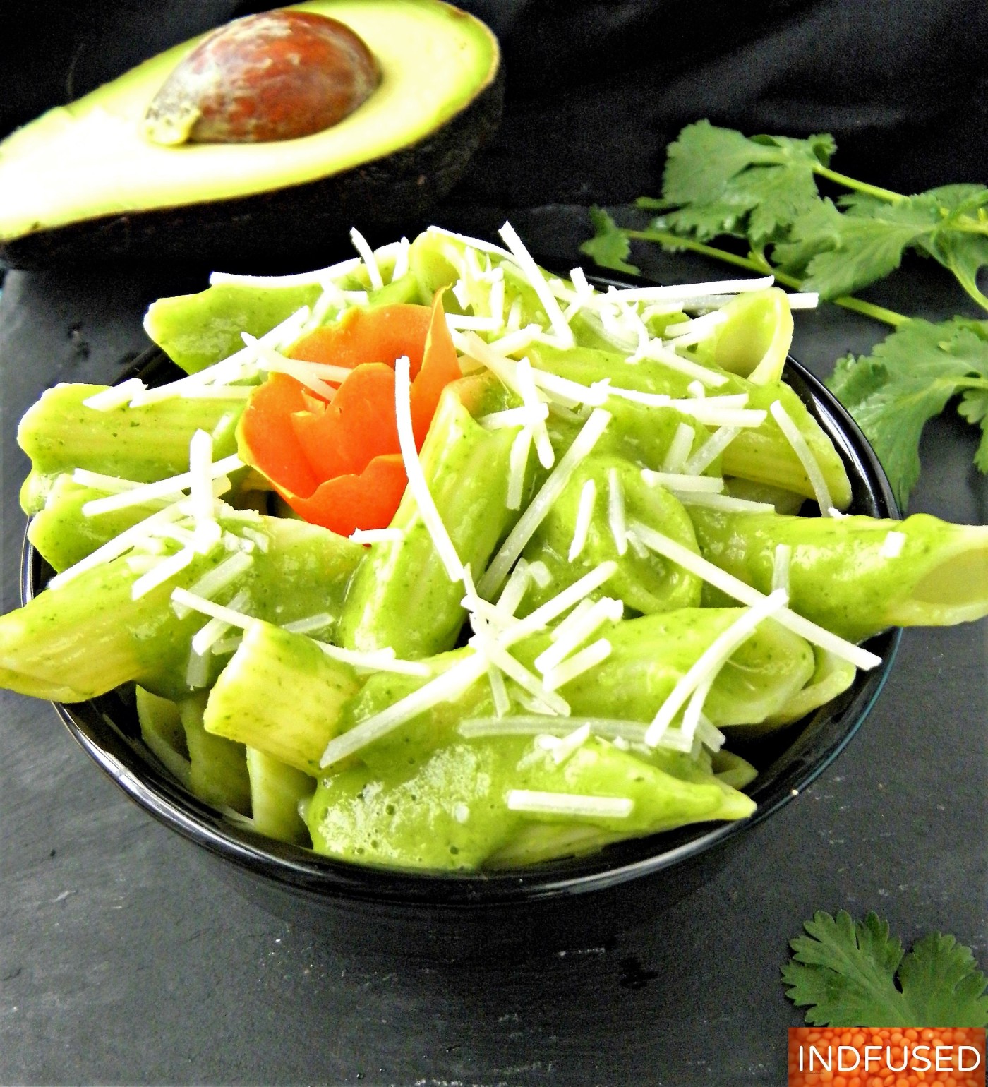 Gluten free, vegan, vegetarian #Barilla pasta #recipe with a delectable chutney sauce made with#Costco avocados, #TraderJoes sundried tomatoes and #Kraft grated parmesan cheese