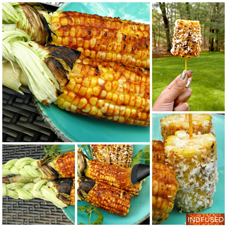 Indian fusion recipe for grilled corn on the cob using #Cacique cotija cheese and #Embasa chipotle peppers