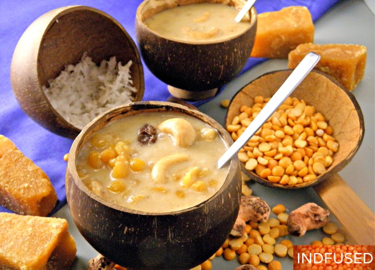 #easy #Indian #recipe for #vegan #dessert #kheer made with chana dal ,jaggery and coconut