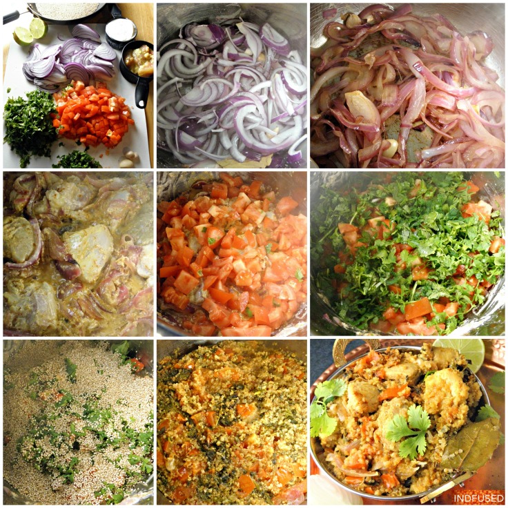 Biryani- a pictorial. Steps from left to right, top to bottom row show how easy Indfused's recipe is.