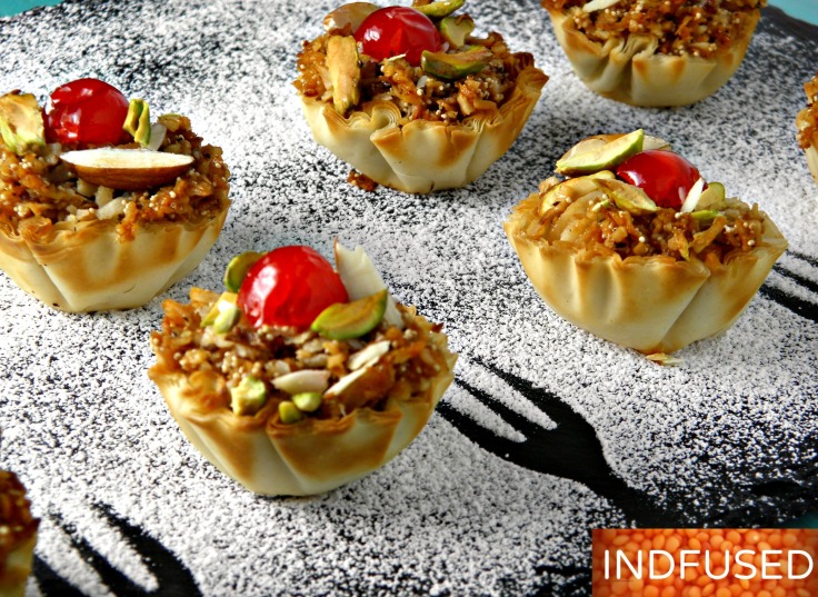 Indian fusion, easy recipe for exquisite Karanji Dessert Canapes with a coconut honey filling