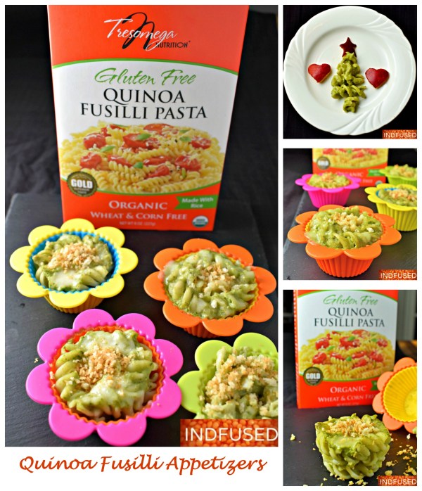 Quinoa Fusilli Appetizers - vegetarian, gluten free Christmas trees or 8 servings of baked fusilli cups