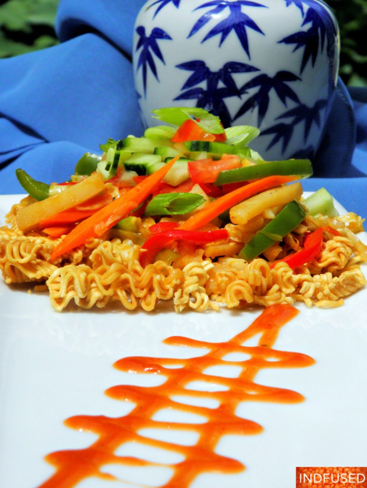 Easy recipe for Vegetarian Indian Chinese Bhel, a popular snack in India!