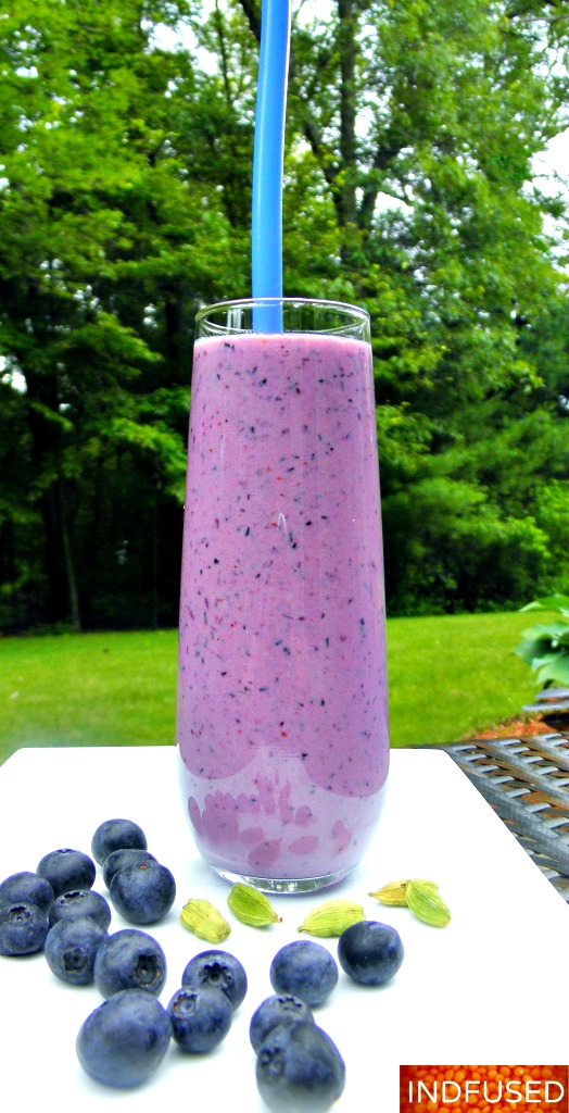Blueberry Lassi Laced with Cardamom -made with fresh blueberries 