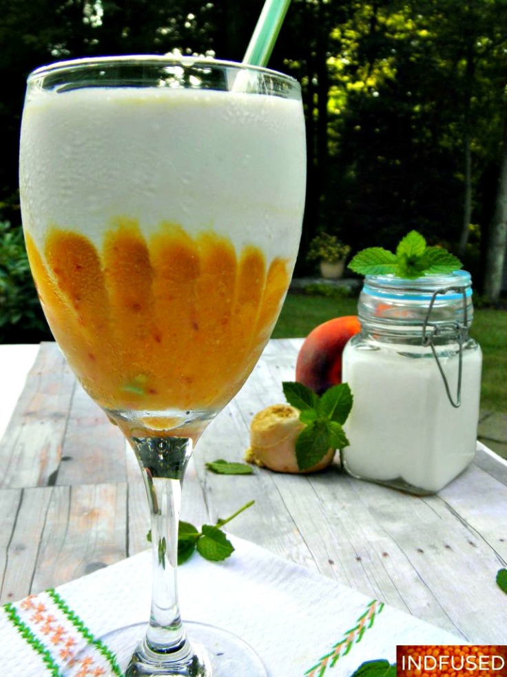 Easy recipe for Ginger Peach Kefir Lassi with the goodness of Chia . serves 2