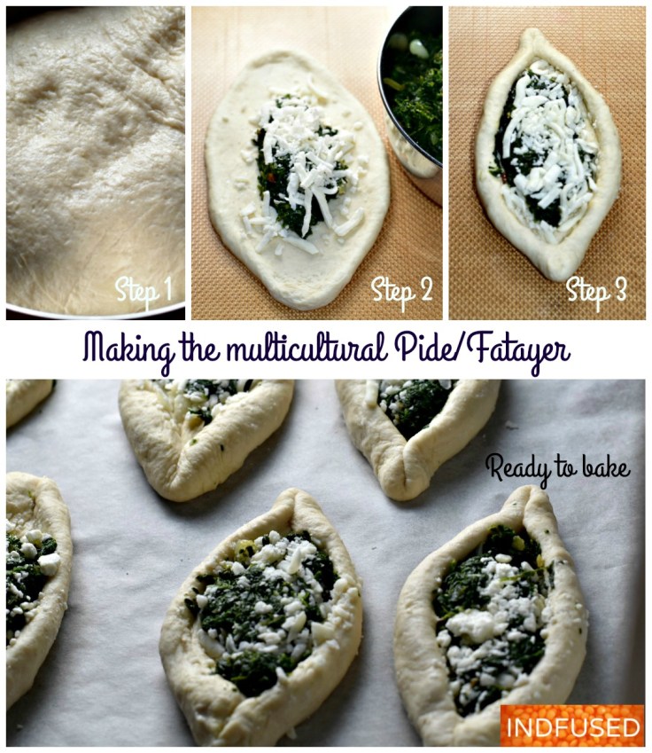 Easy recipe, makes 8, Dough that has the perfect texture and aroma and a scrumptious spinach and cheese filling, Fatayer or Pide with a Indian filling!